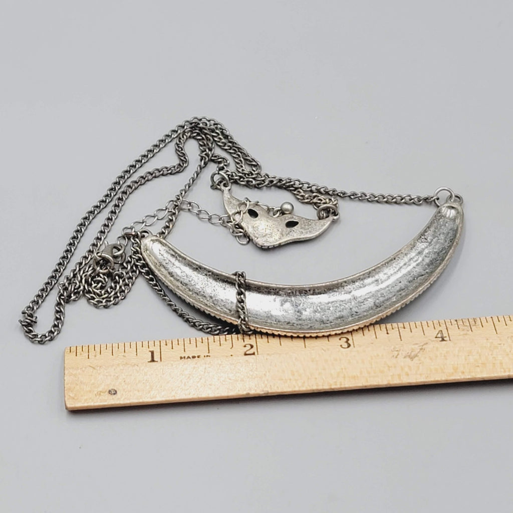 Boho Statement Necklace Silver Tone Turquoise Layered Crescent Pendant 16"-18"