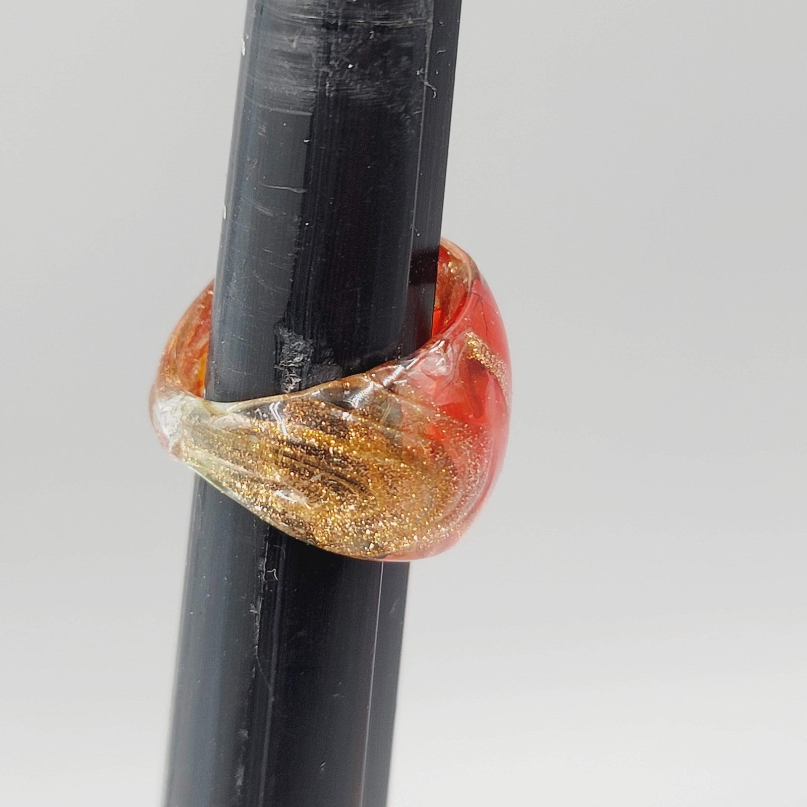 Orange Glass Ring Domed  Size 7