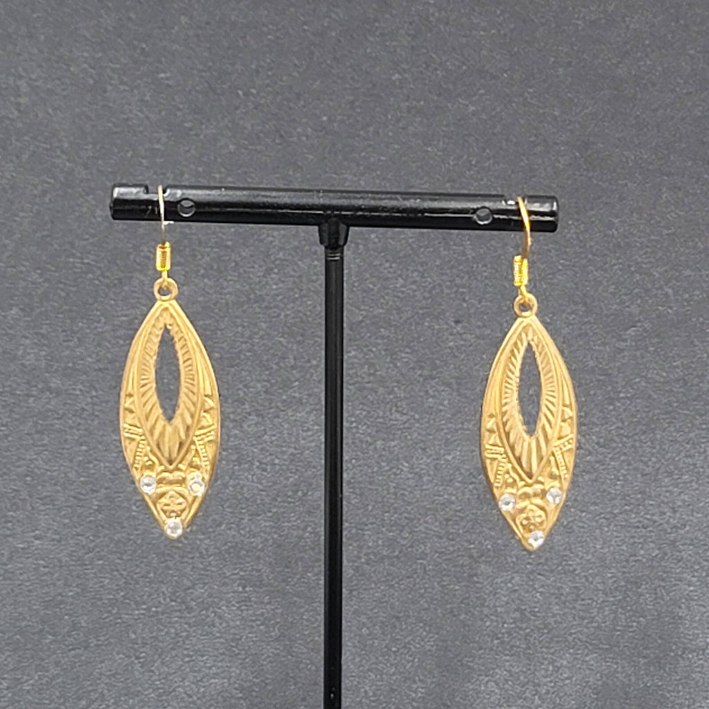 Pierced Earrings Gold tone Rhinestone Dangle 1.5"