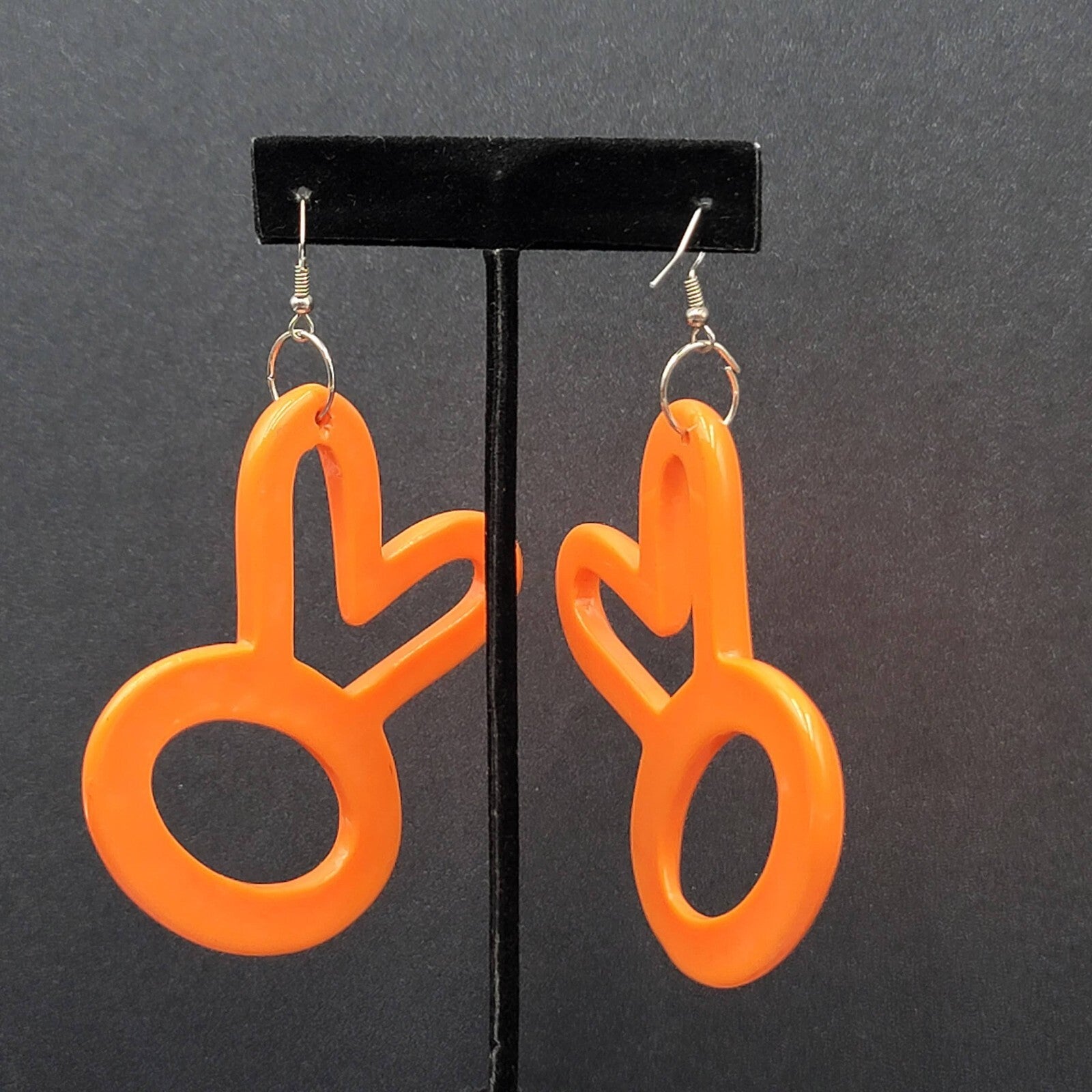 Extra Large Pierced Earrings Orange Acrylic Bunny?? OK?? 3"