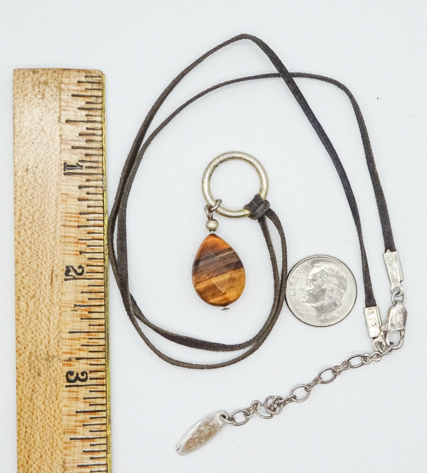Signed NYGARD Tigers Eye Stone Pendant Necklace Suede Leather Cord 18" - 20"