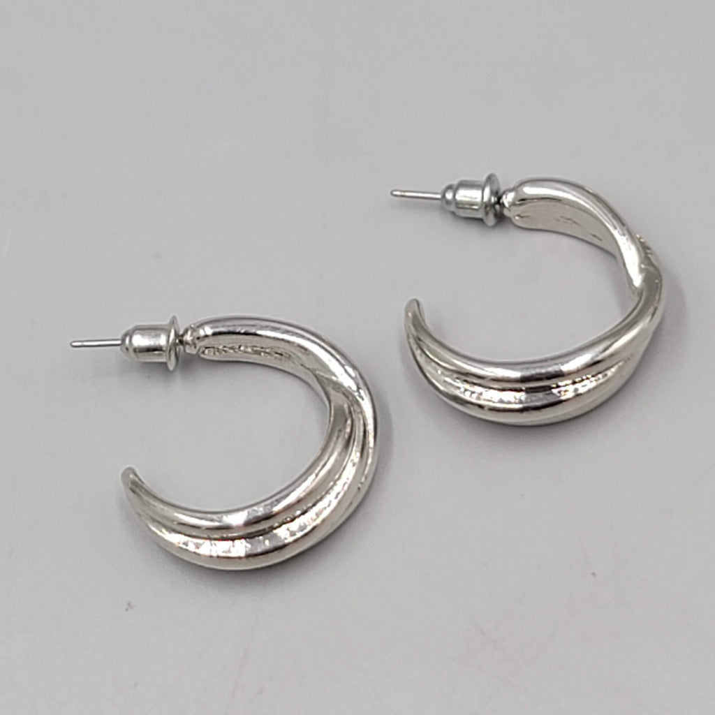 Twist Hoops Pierced Earrings Silver tone Dangle 1"
