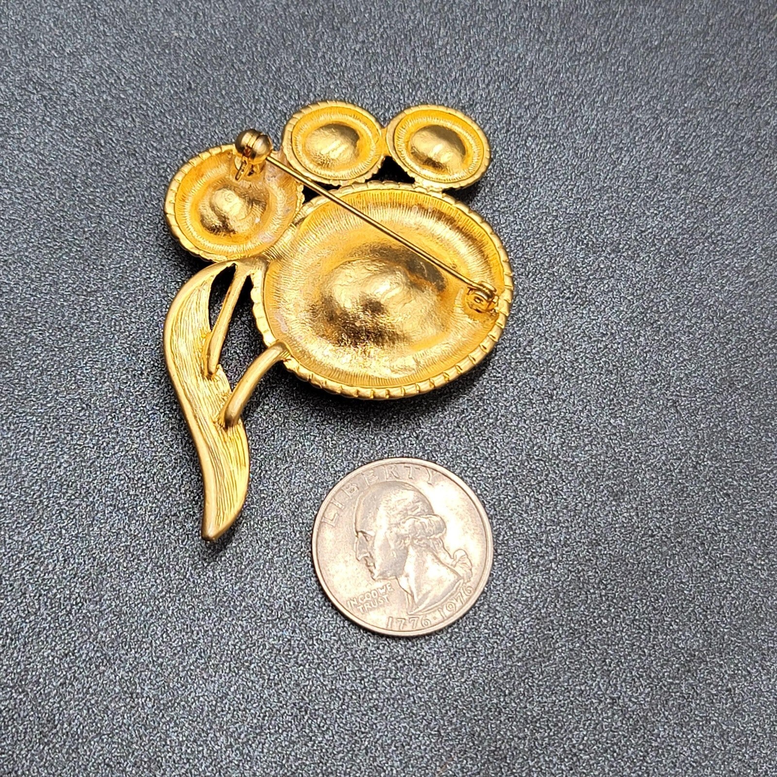 Vintage Brooch Matte Gold Plated Faux Pearl Flower 2.75"