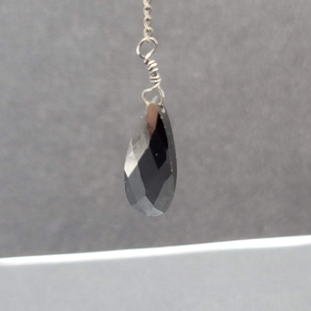 Pierced Earrings Gun Metal Black Glass Faceted Teardrop Bead Dangle Chain 2.5"
