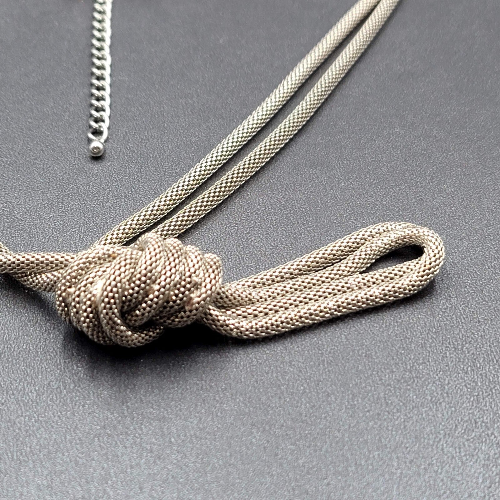 Vintage Snake Chain Knot Necklace Silver tone Large Statement 24"-27"
