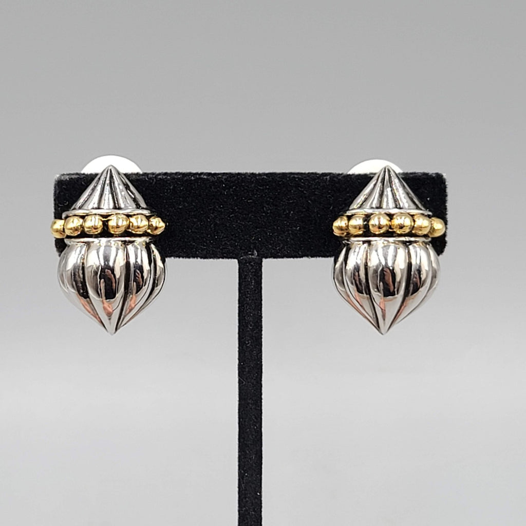 Vintage Statement Clip on Earrings Silver Plated Gold Plated Beading 1 in