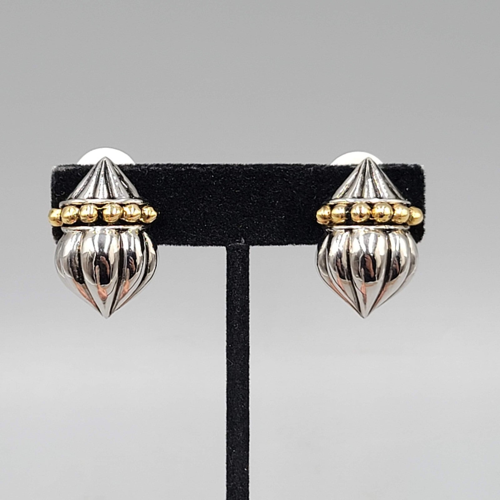 Vintage Statement Clip on Earrings Silver Plated Gold Plated Beading 1 in