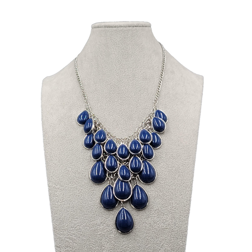 Blue Teardrop Waterfall Necklace Silver tone 16"-18"