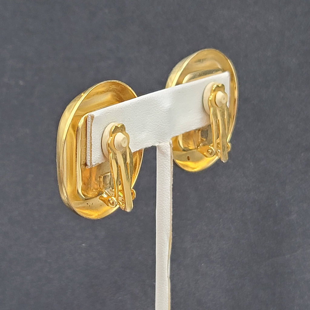 Clip on Earrings Gold tone Square Blue Felt Drop 1.25"