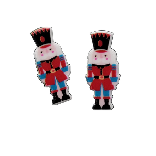 Christmas Nutcracker Pierced Earrings Drop 1"