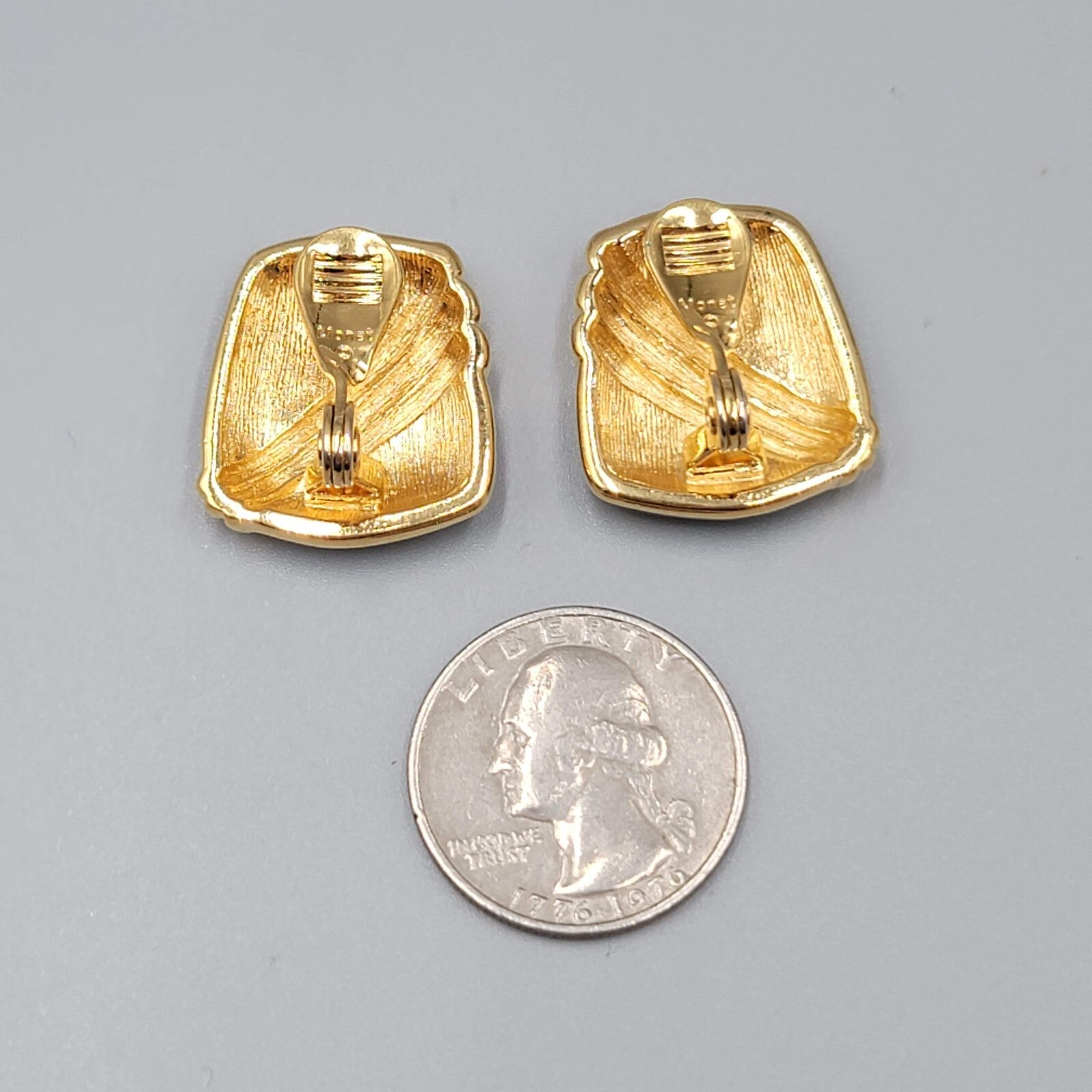 Vintage Monet Clip on Earrings Navy Blue Enamel Drop 7/8"