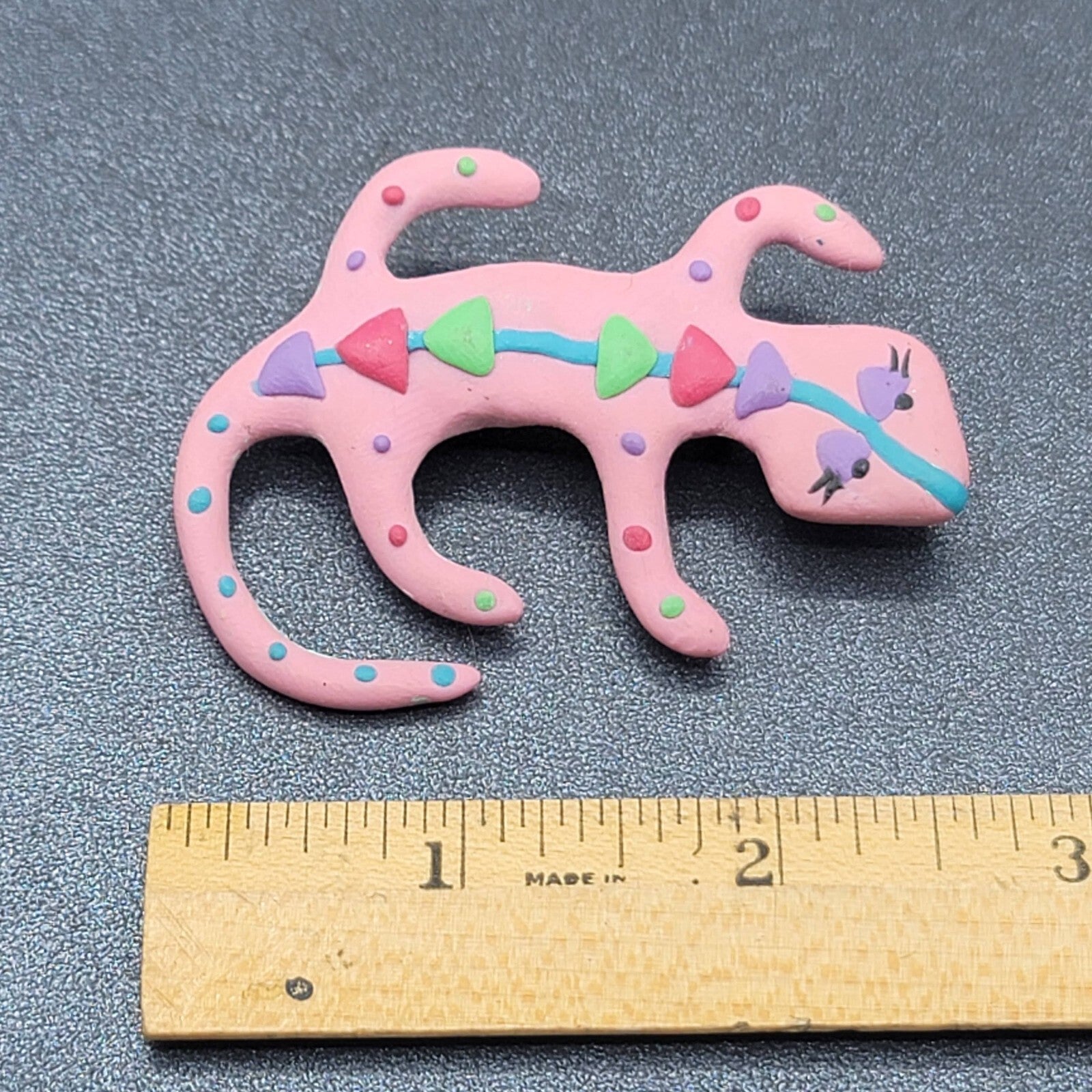 Vintage 90s Lizard Brooch Pink Polymer Clay Figural 2.5"