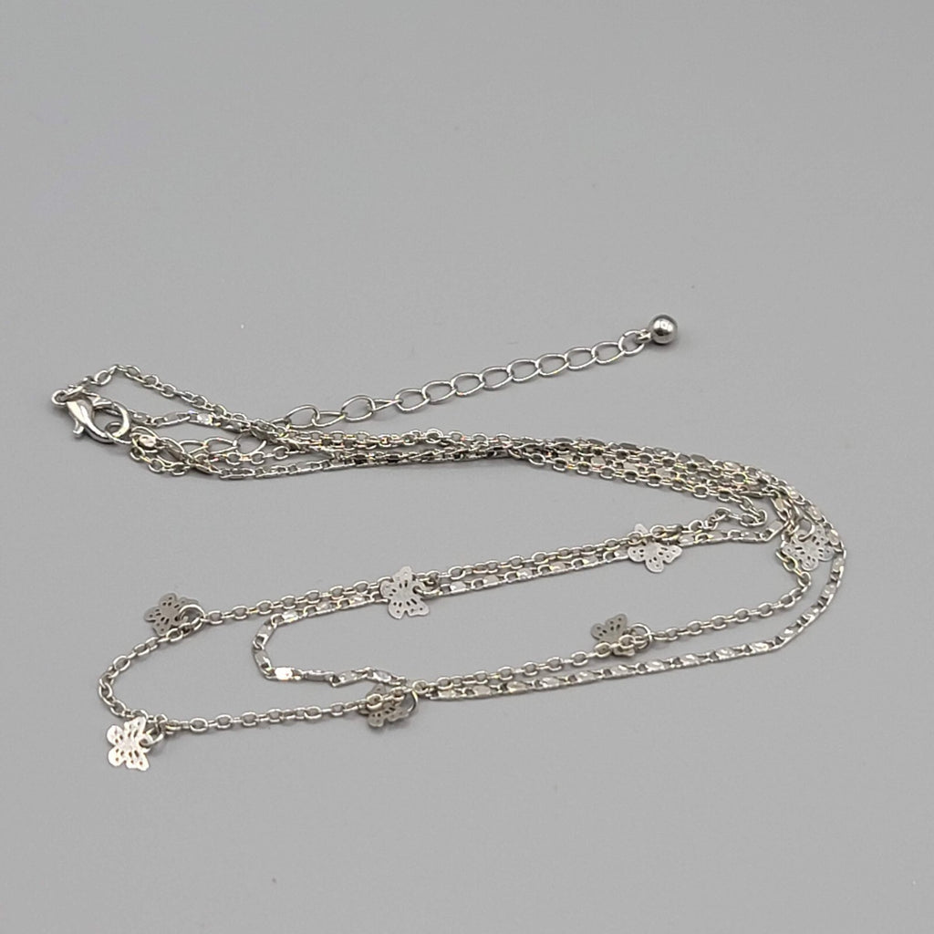 Butterfly Necklace 2 Chain Silver tone Scroll Chain Delicate 14" and 17"