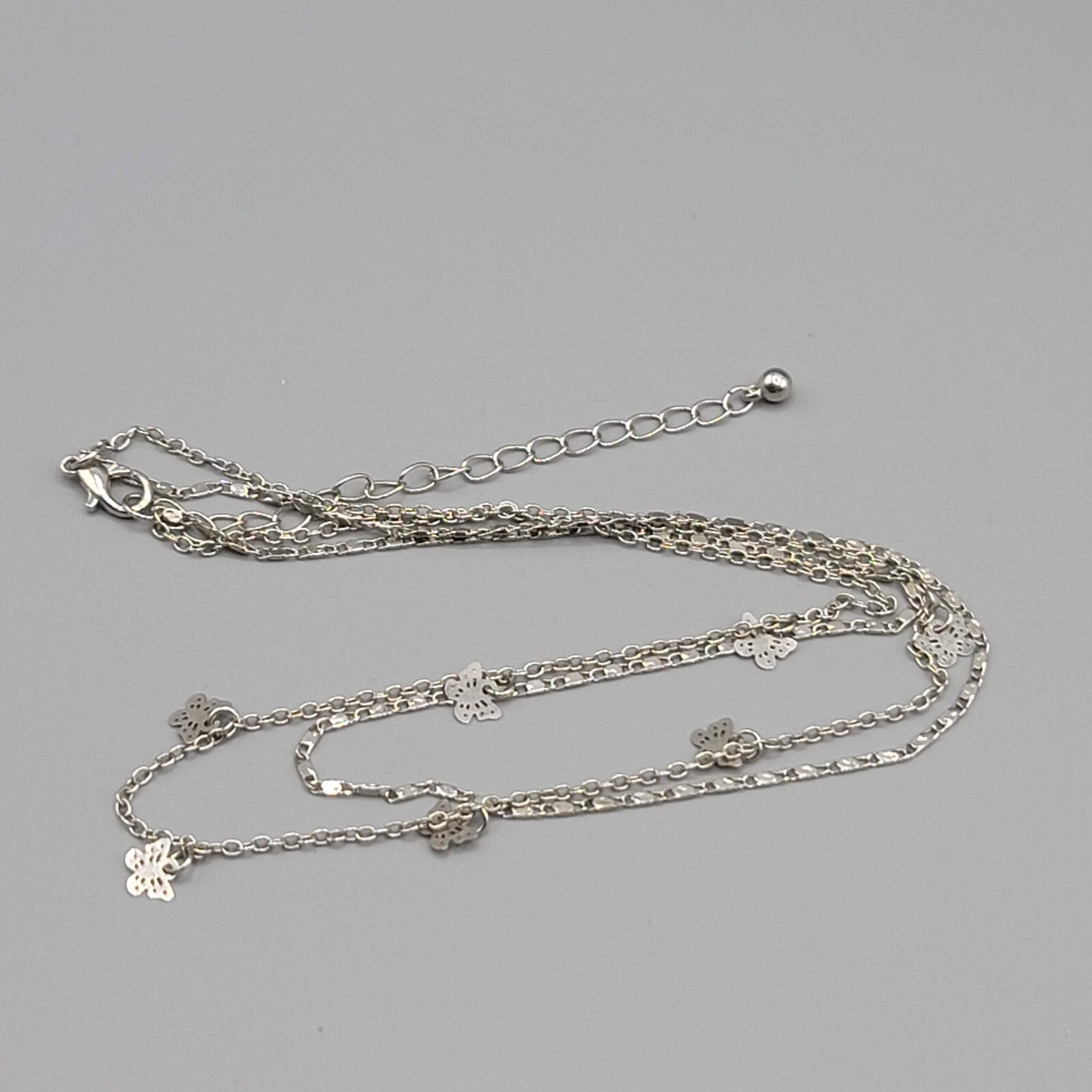 Butterfly Necklace 2 Chain Silver tone Scroll Chain Delicate 14" and 17"