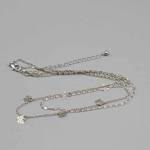 Butterfly Necklace 2 Chain Silver tone Scroll Chain Delicate 14" and 17"
