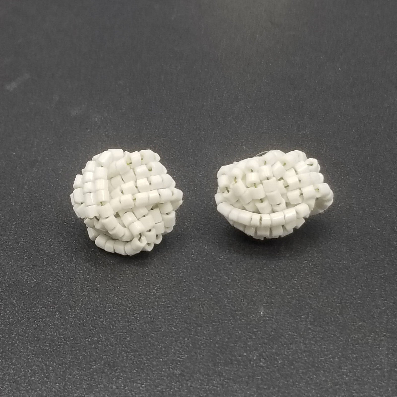 Vintage Pierced Earrings White Beaded Cluster Knot Stud 5/8"