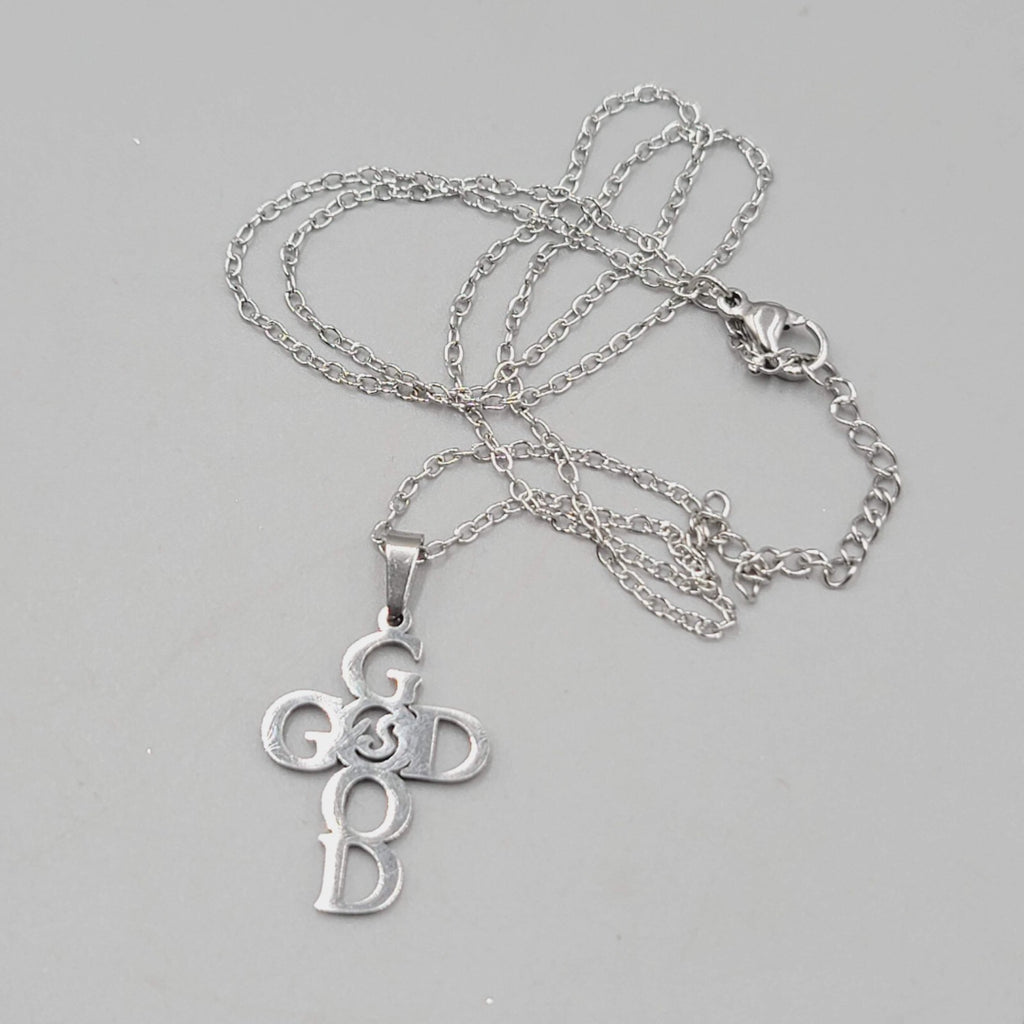 God is Good Cross Pendant Necklace Silver tone New Chain 18"+