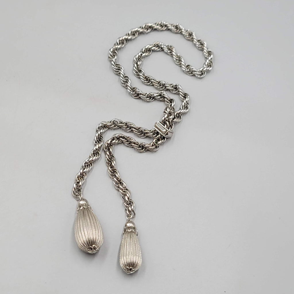 Vintage Twist Chain Lariat Necklace Statement Silver tone 28 in