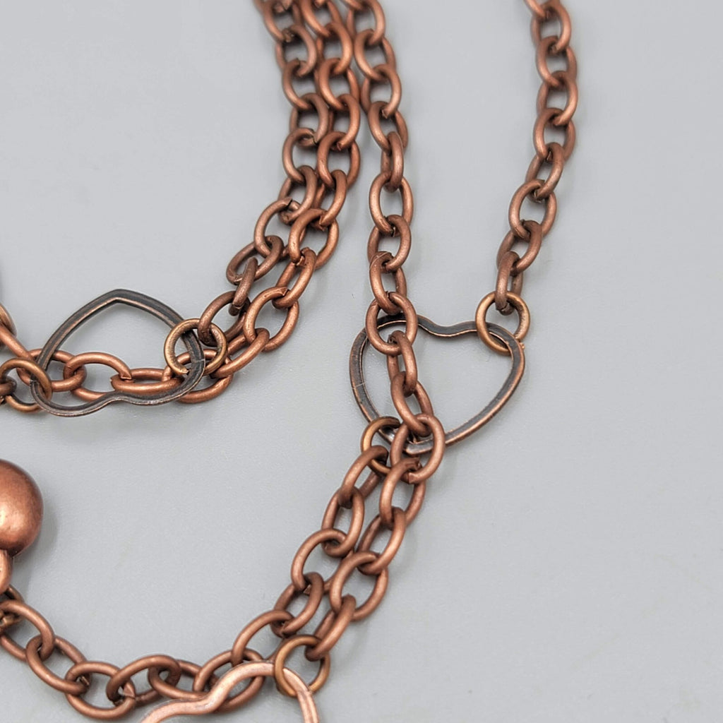 Heart Necklace Copper tone Double Chain 28" 36" +2.75"