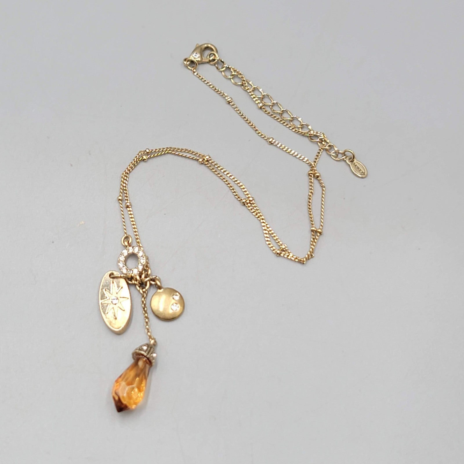 Monet Charm Pendant Necklace Gold tone Crystal 16"-18"