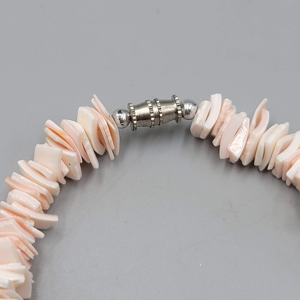 Vintage Pink Shell Chip Bead Bracelet 8" Anklet Barrel Clasp Beach