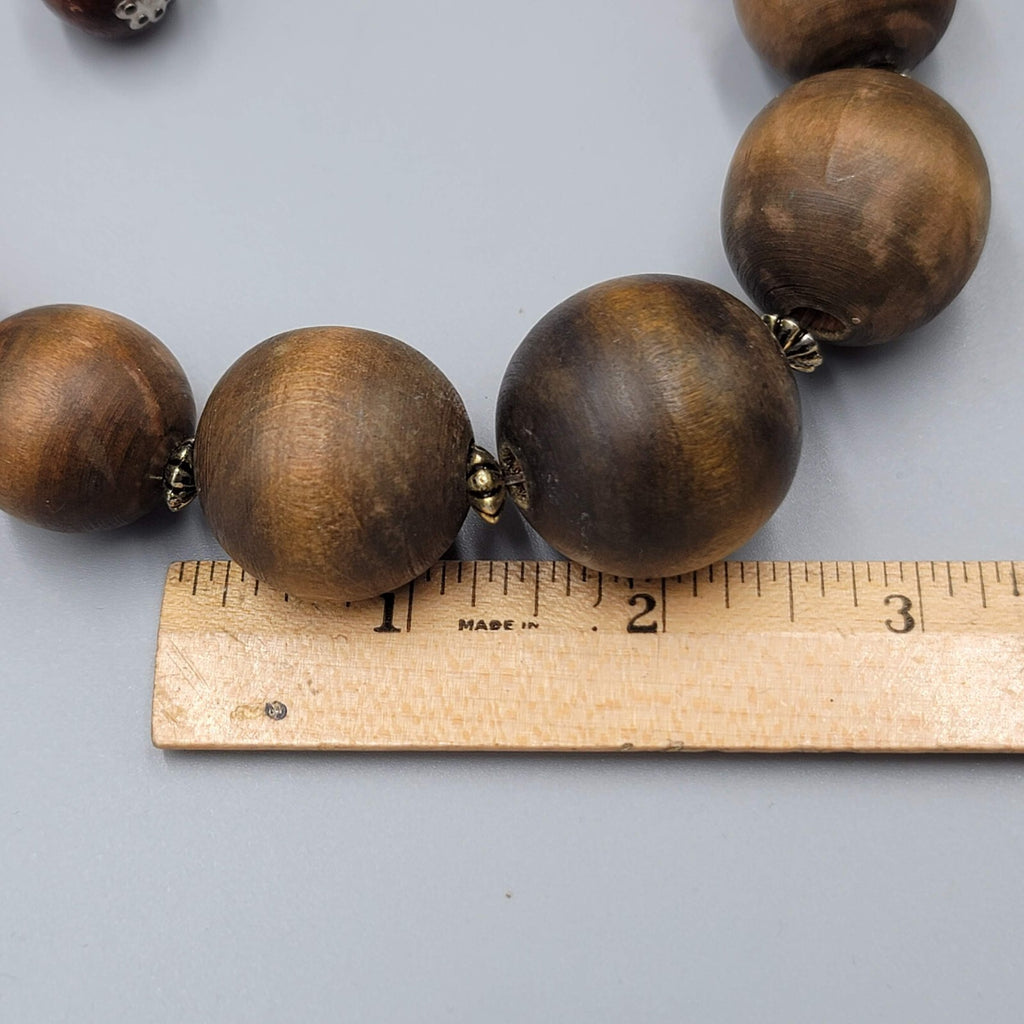 Wood Necklace Pierced Earrings Jewelry Set Large Bead Statement 18"-20"