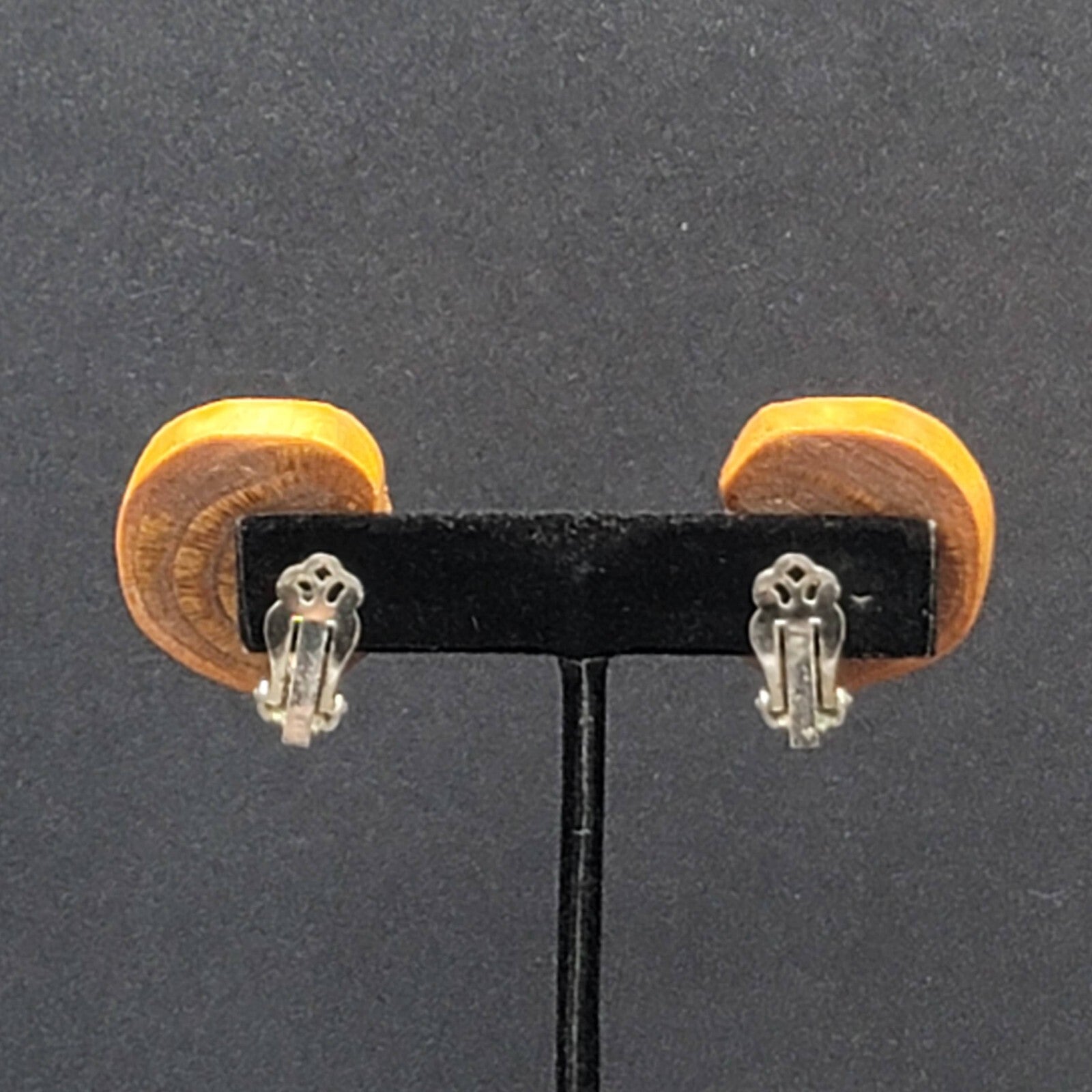 Vintage Clip on Earrings Real Wood Statement Drop 1.25"