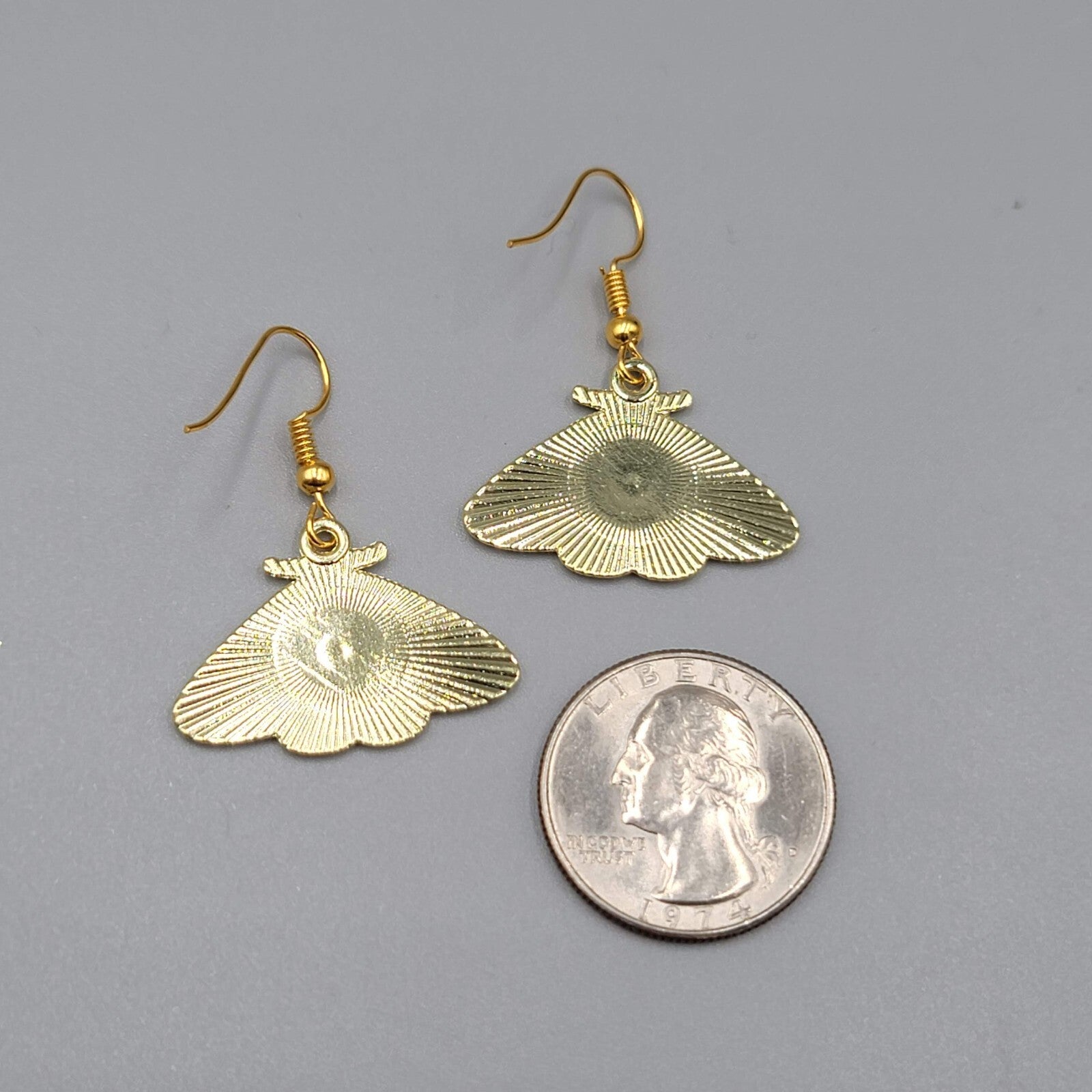 Moth Pierced Earrings Gold tone Yellow Blue Enamel Dangle 3/4"