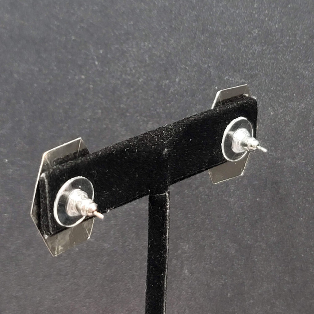 Vintage Pierced Earrings Blue Black Enamel Silver tone Drop 7/8"