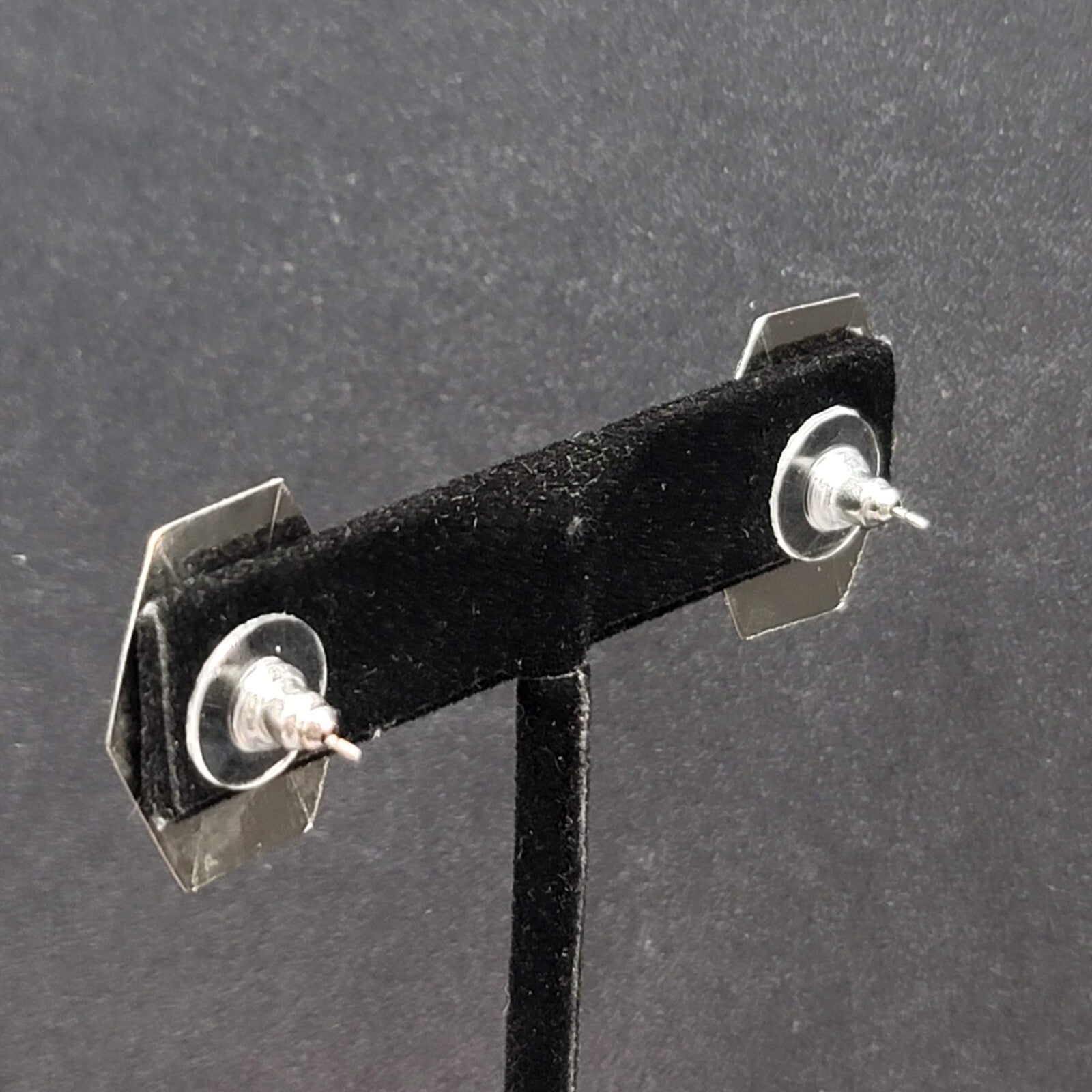 Vintage Pierced Earrings Blue Black Enamel Silver tone Drop 7/8"