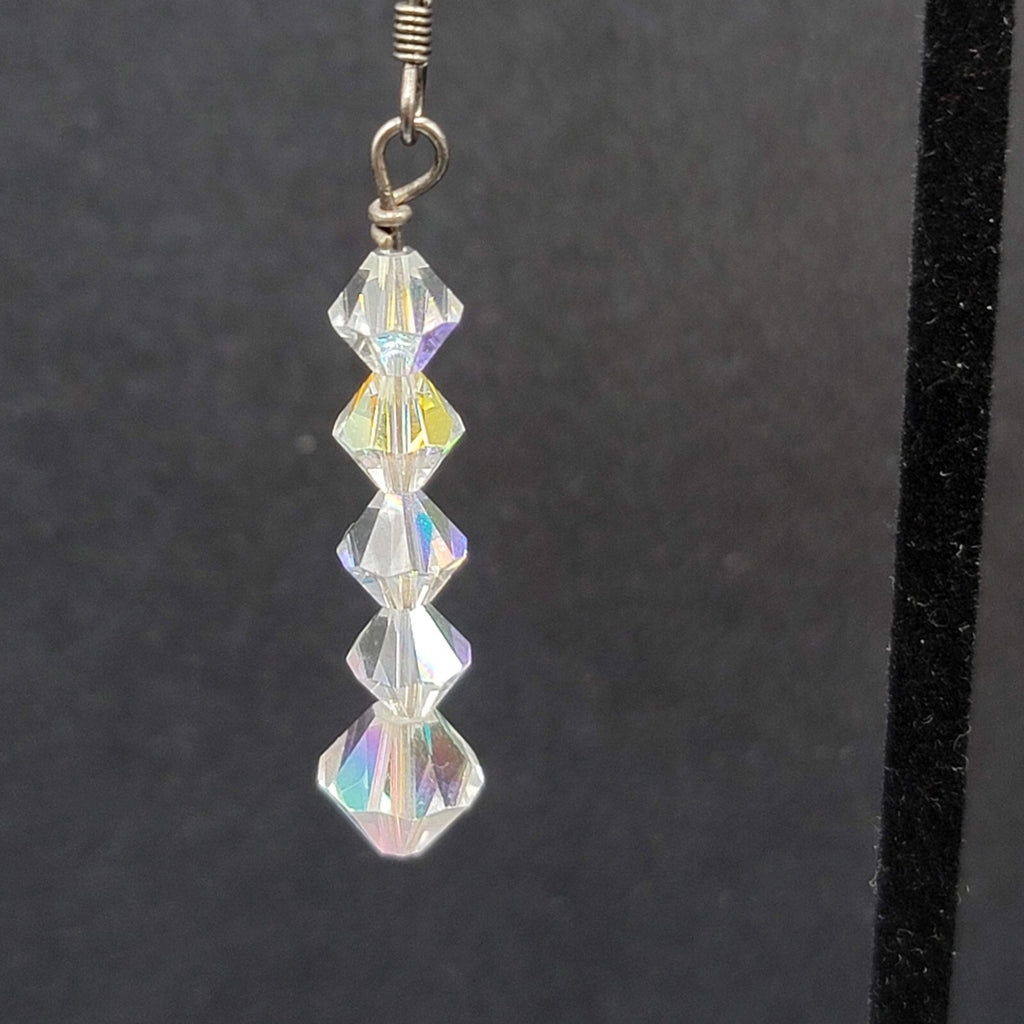 Pierced Earrings Bicone AB Crystal Bead Dangle 1.5"