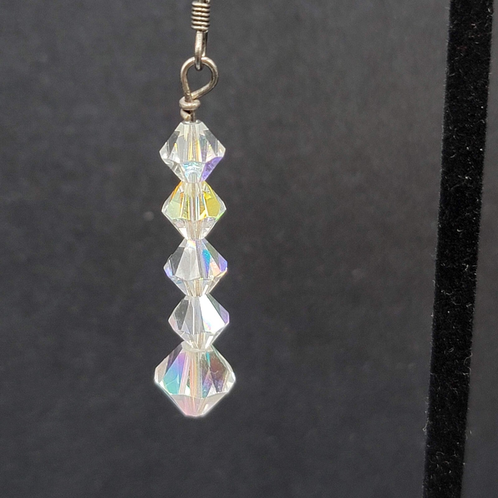 Pierced Earrings Bicone AB Crystal Bead Dangle 1.5"