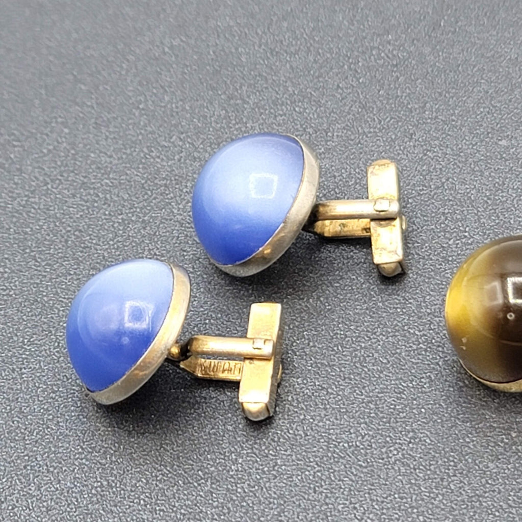 Vintage Cufflinks Lot of 2 Gold tone Blue Green Chatoyant Costume Men's Jewelry