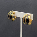 Vintage Clip on Earrings Large Gold Plated Black Enamel Drop Half Hoops 1"