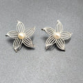 Vintage Flower Clip on Earrings Silver tone Sarah Cov White Faux Pearl 1.5"