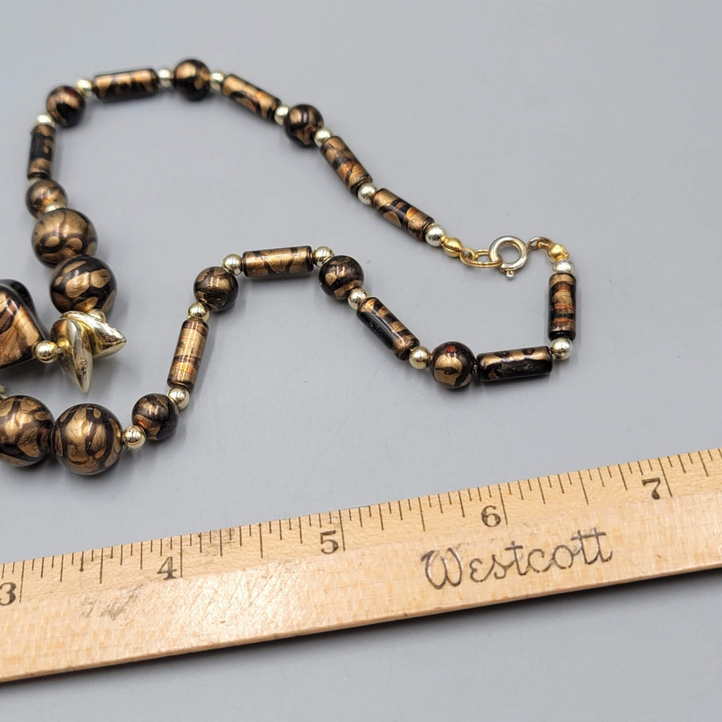 Vintage Necklace Gold tone Swirl Bead Estate Costume Jewelry 22"