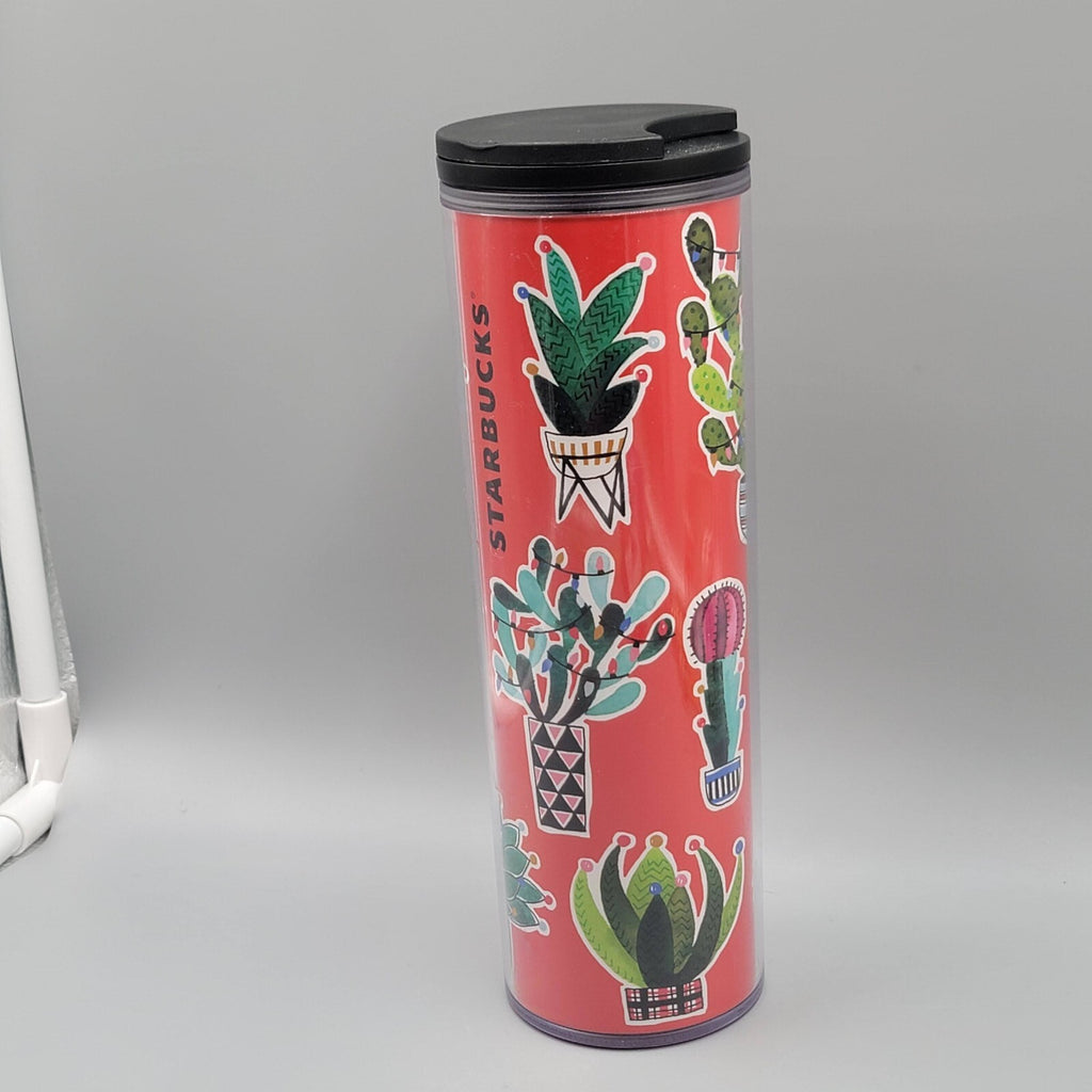 Starbucks 2017 red travel mug tumbler 16 oz Cactus plant cold hot logo succulent