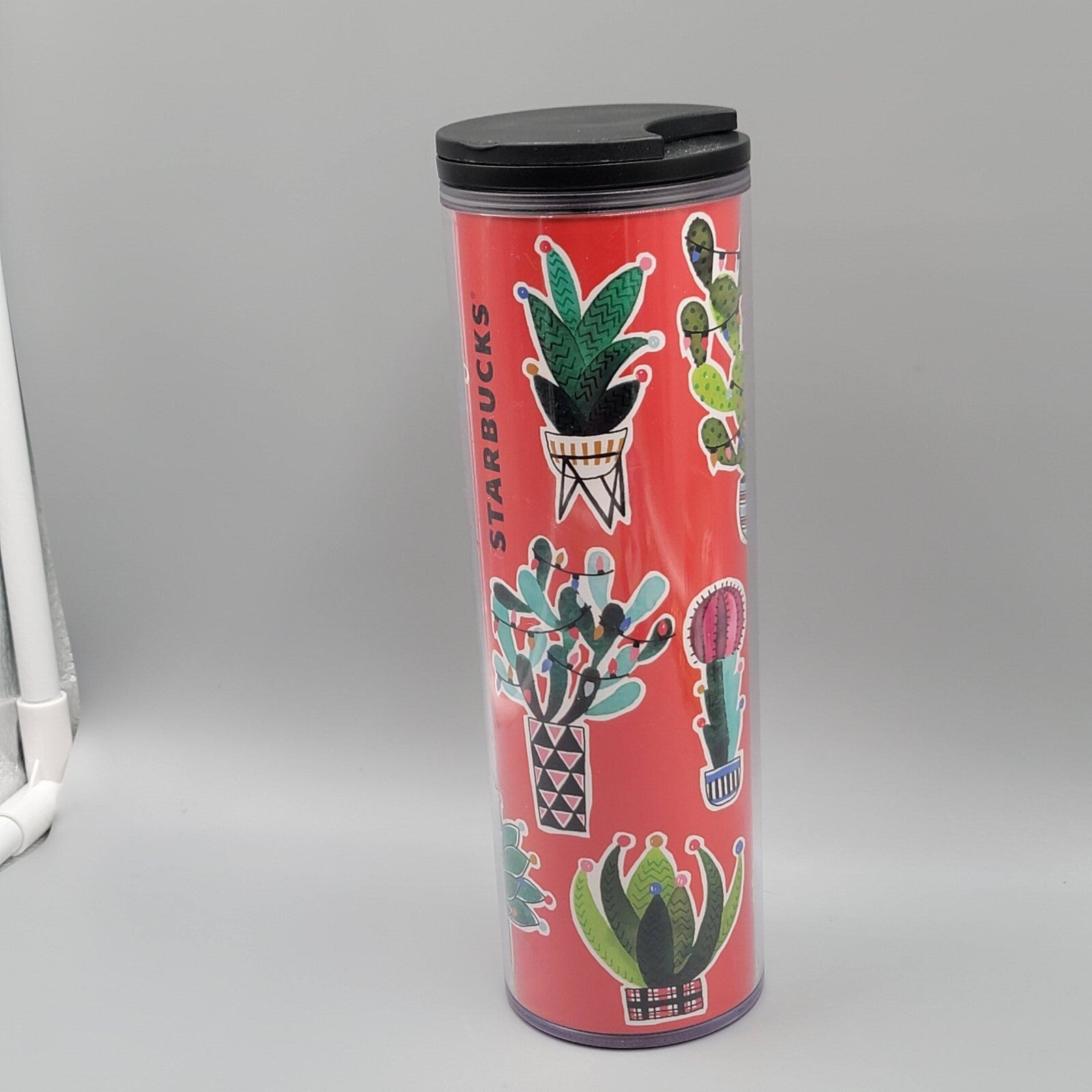 Starbucks 2017 red travel mug tumbler 16 oz Cactus plant cold hot logo succulent