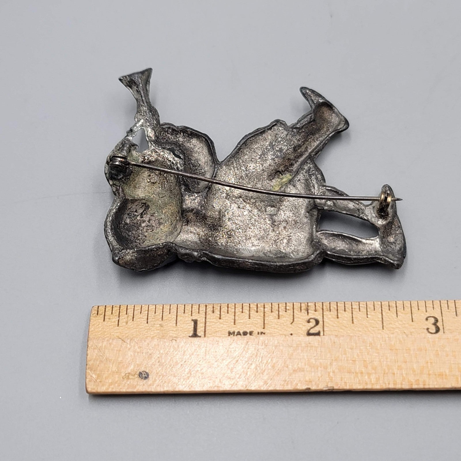 Vintage Silson Hummel Boy Girl with Horn Drum Figural Brooch Pin 1940s 2.5" x 2"