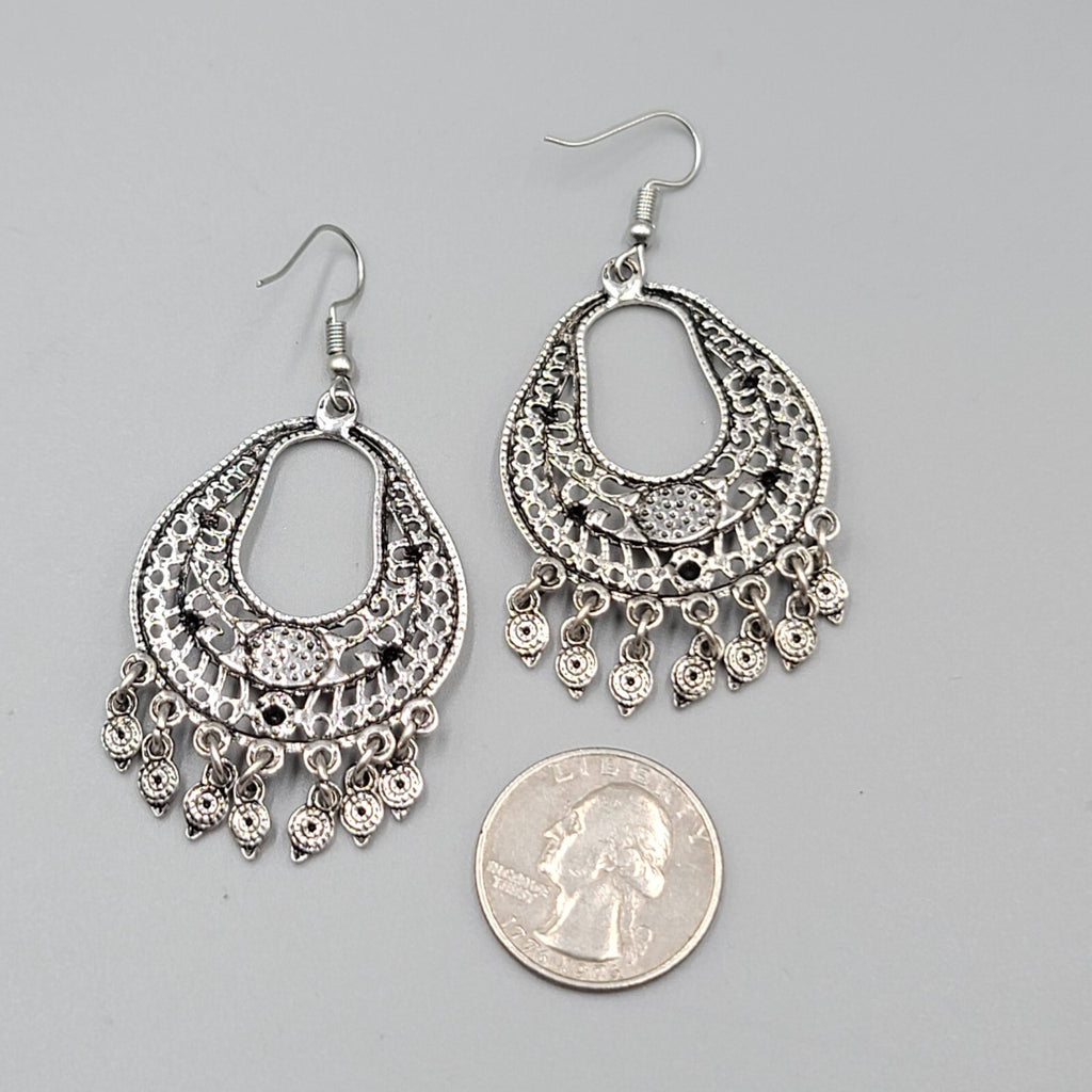 Chandelier Pierced Earrings Silver tone Yellow Accent Dangle 2"