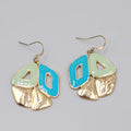 Pierced Earrings Gold tone Blue Enamel Dangle 1.5"