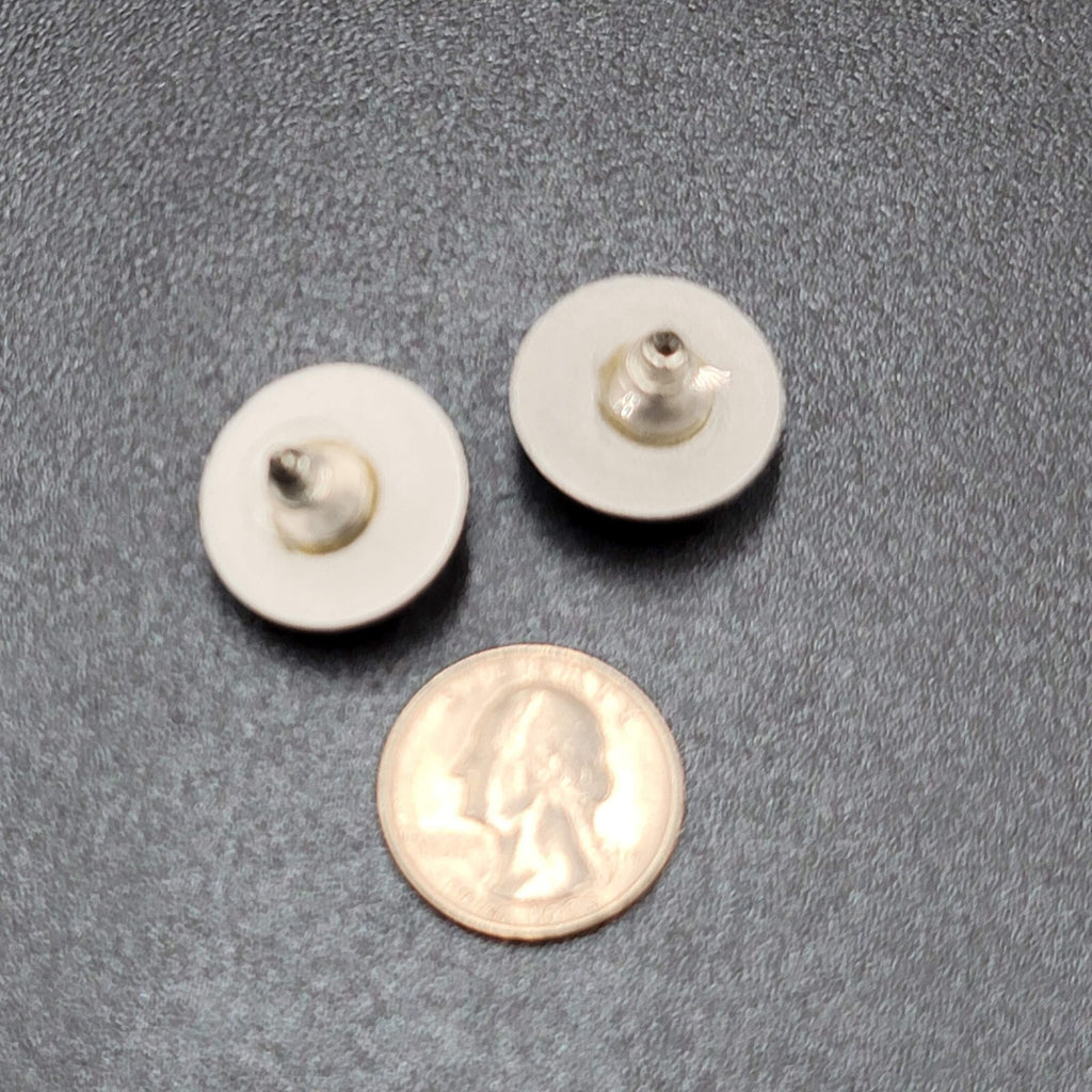 Vintage Pierced Earrings Silver tone Black Acrylic Cabochon Round Studs 1"