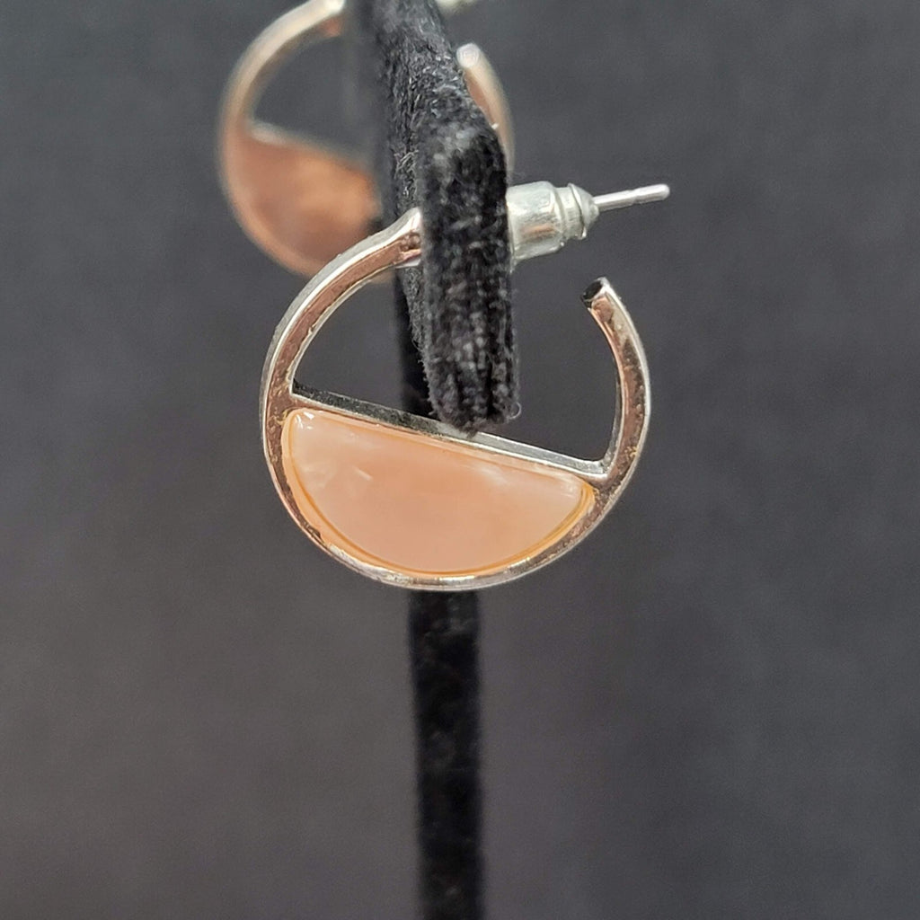 Pierced Earrings Silver tone Peach Acrylic Accent Hoops 3/4"