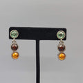 Pierced Earrings Silver tone Multicolor Rhinestones Round Dangle 1.25"
