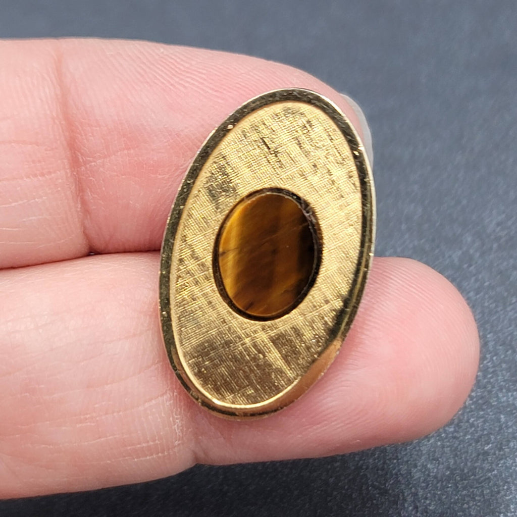 Vintage Dante Tigers Eye Stone Cufflinks Gold tone Oval 1"