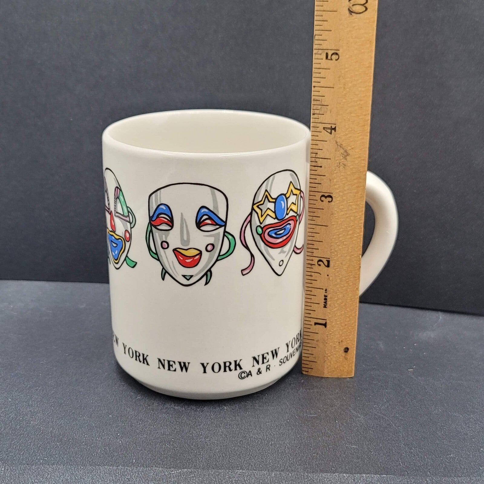 Vintage New York Souvenir Coffee Mug NYC Theater Masks Clown Drama