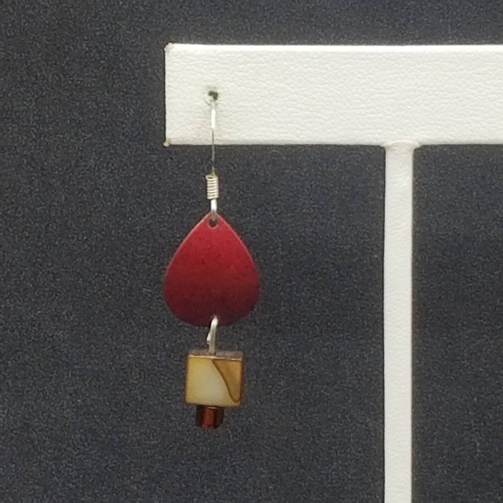 Pierced Earrings Red Enamel Shell Statement Dangle 3/8"
