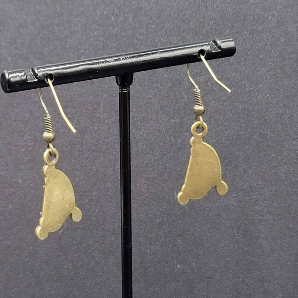 New Harp Pierced Earrings Bronze tone Embossed Dangle 7/8"