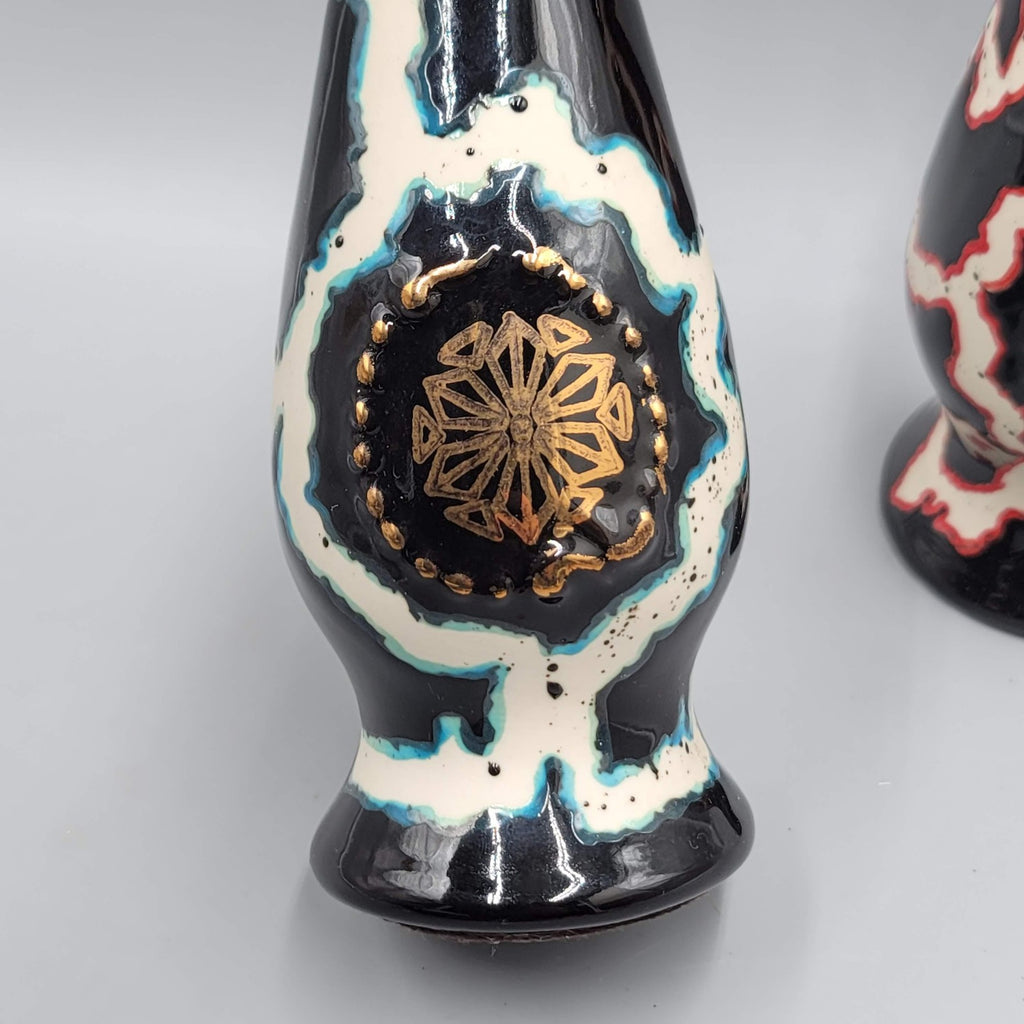 Vintage 1981 Jim Beam Regal China Lightning Paperweight Pair Black Red Teal