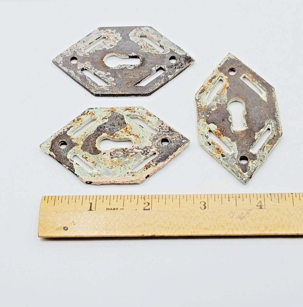 Set of 3 Vintage Cast Iron Skeleton Key hole Escutcheon Salvage Lot Painted